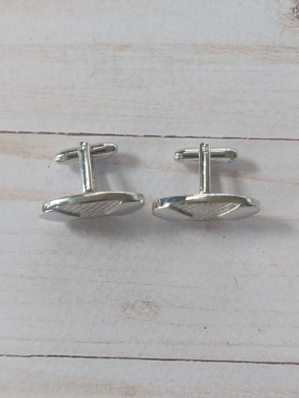 Classic Silver Oval Textured Cuff Links for Men